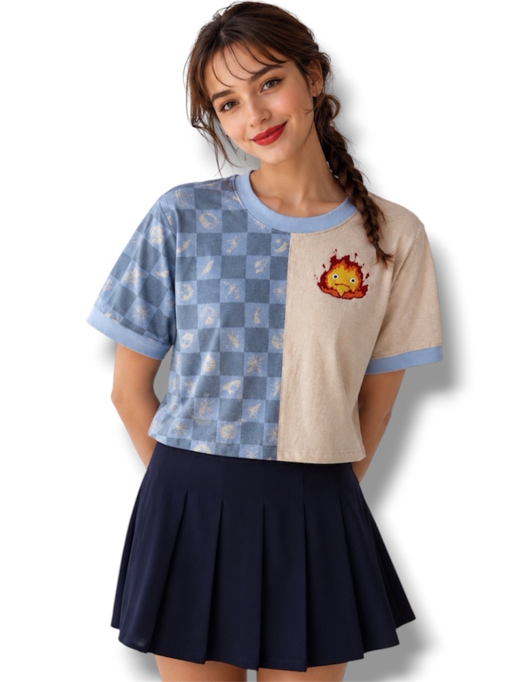 Studio Ghibli Howl's Moving Castle Calcifer Split Ringer Cropped top T-Shirt